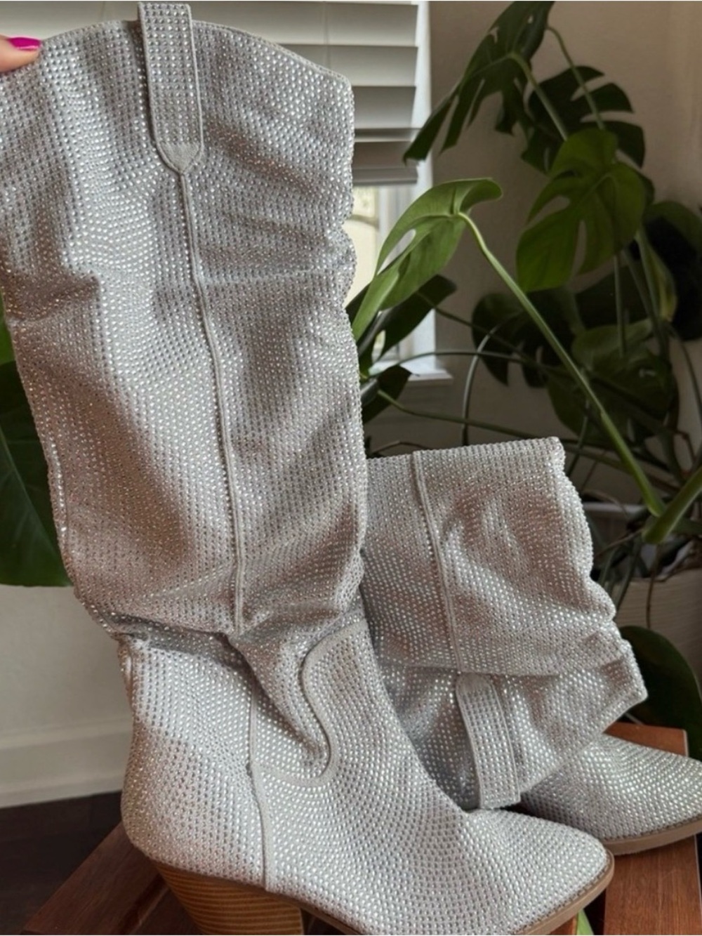 Rhinestone slouchy boots NWOT